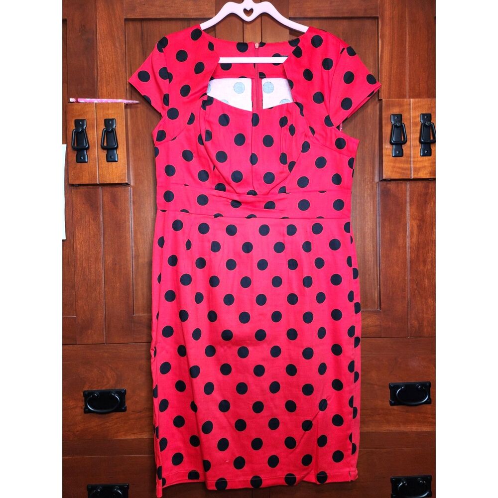 Grace Karin Red & Black Polka Dot Pencil Dress Vintage Style Women's Size XL